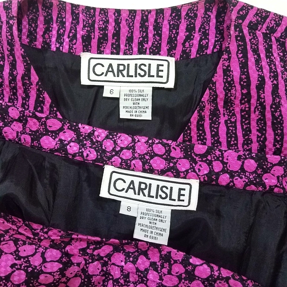 FINAL OFFER! CARLISLE 6 SILK PURPLE & BLACK FIT & FLARE VEST SKIRT SET SUIT - Picture 7 of 11